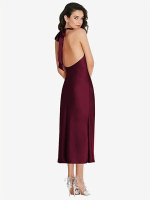【STYLE: 8222】Scarf Tie High-Neck Halter Midi Slip Dress【COLOR: Cabernet】