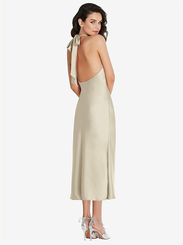 【STYLE: 8222】Scarf Tie High-Neck Halter Midi Slip Dress【COLOR: Champagne】