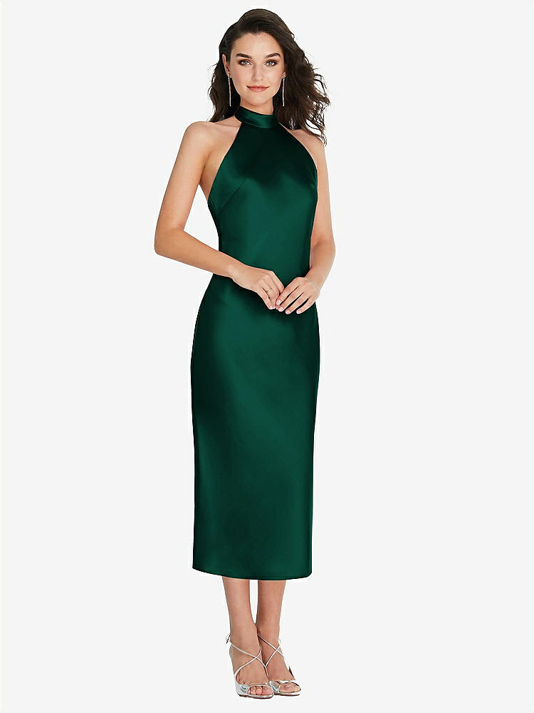 【STYLE: 8222】Scarf Tie High-Neck Halter Midi Slip Dress【COLOR: Hunter Green】