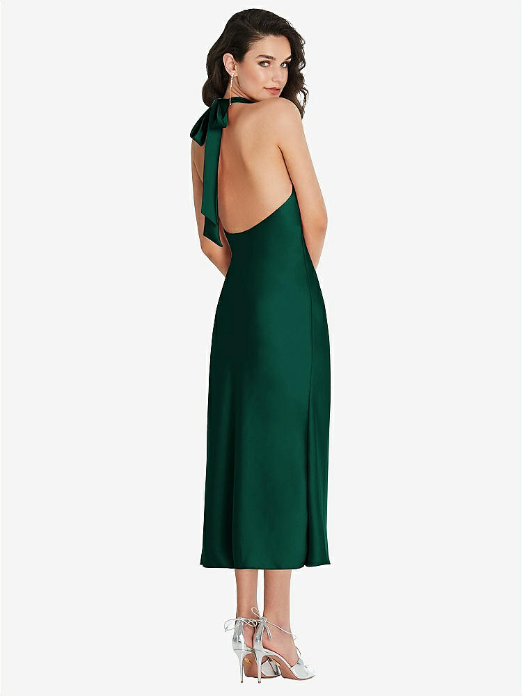 【STYLE: 8222】Scarf Tie High-Neck Halter Midi Slip Dress【COLOR: Hunter Green】