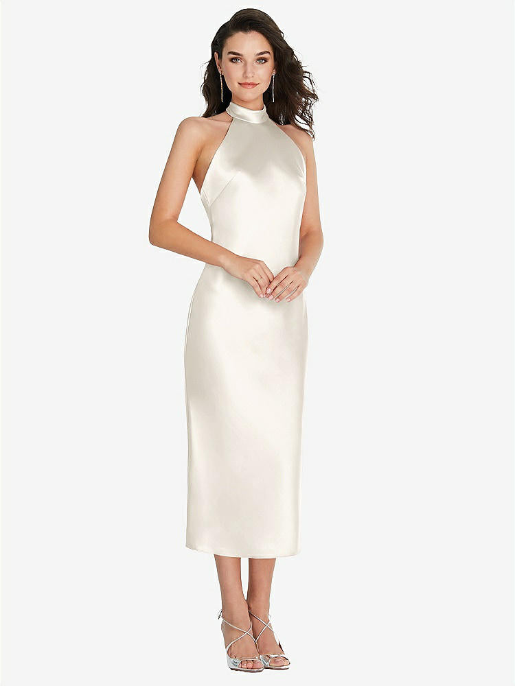 【STYLE: 8222】Scarf Tie High-Neck Halter Midi Slip Dress【COLOR: Ivory】