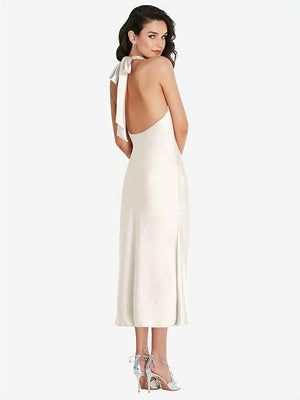 【STYLE: 8222】Scarf Tie High-Neck Halter Midi Slip Dress【COLOR: Ivory】