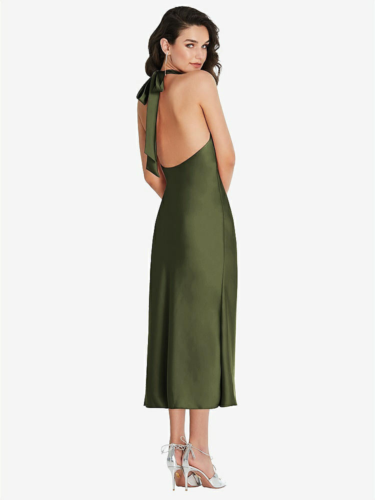 【STYLE: 8222】Scarf Tie High-Neck Halter Midi Slip Dress【COLOR: Olive Green】