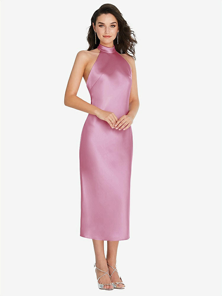 【STYLE: 8222】Scarf Tie High-Neck Halter Midi Slip Dress【COLOR: Powder Pink】