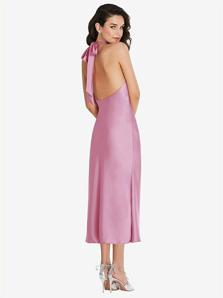 【STYLE: 8222】Scarf Tie High-Neck Halter Midi Slip Dress【COLOR: Powder Pink】
