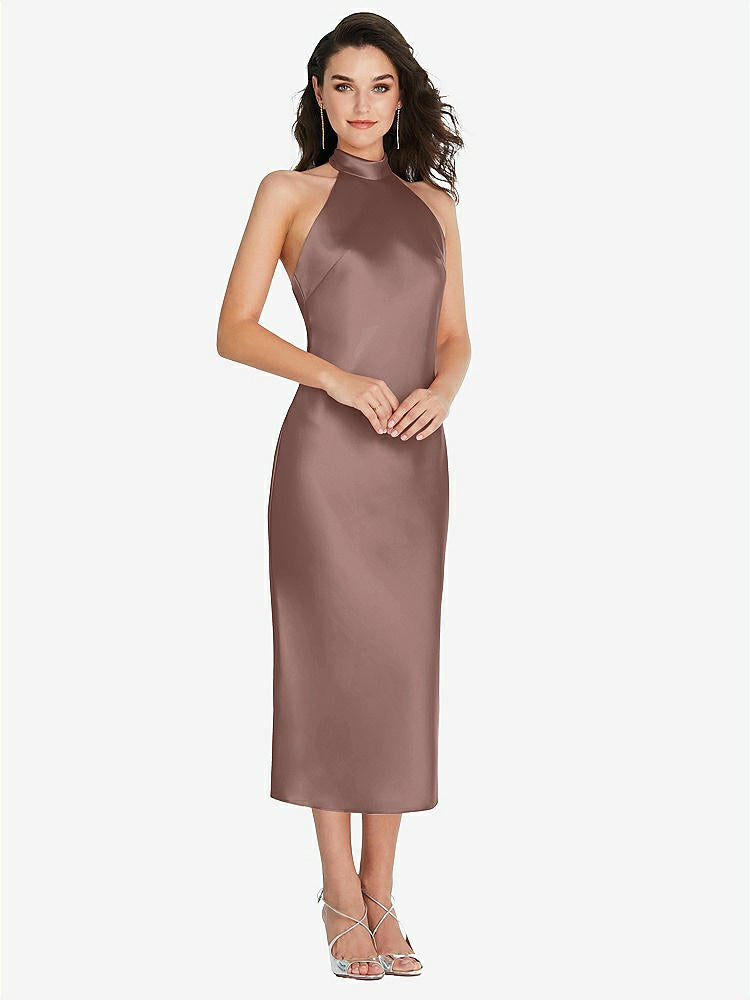 【STYLE: 8222】Scarf Tie High-Neck Halter Midi Slip Dress【COLOR: Sienna】