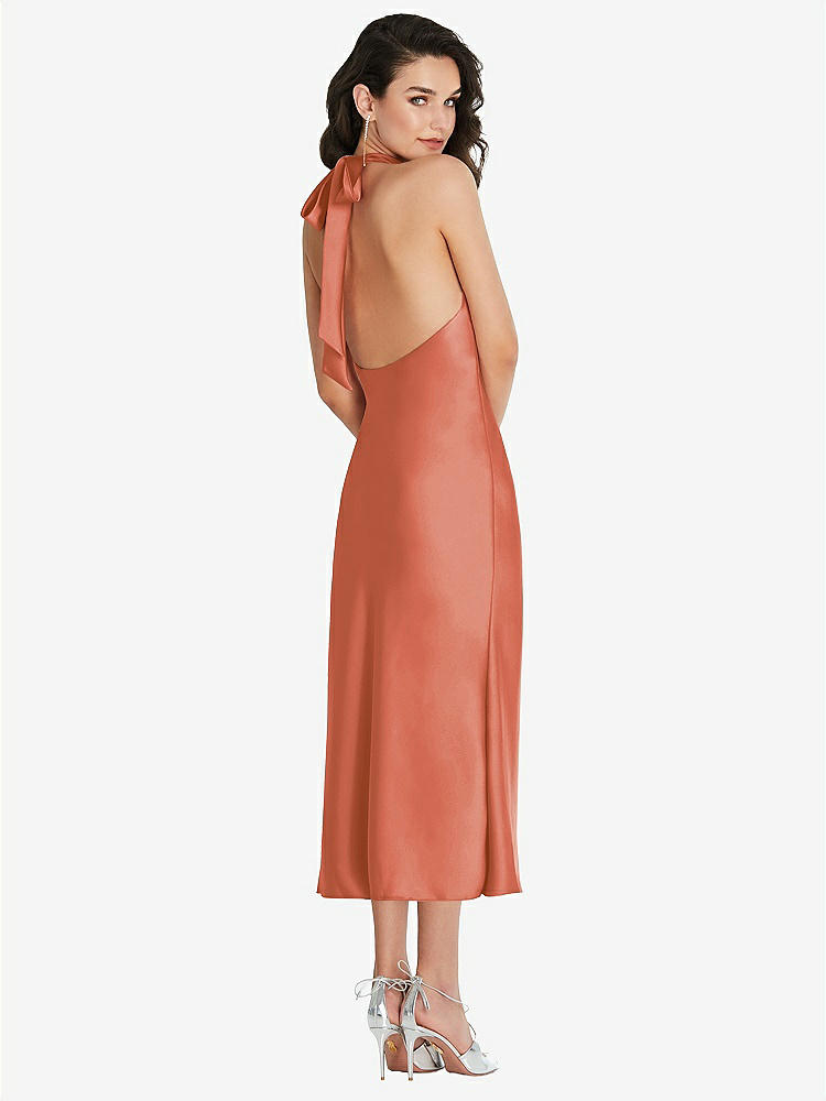 【STYLE: 8222】Scarf Tie High-Neck Halter Midi Slip Dress【COLOR: Terracotta Copper】