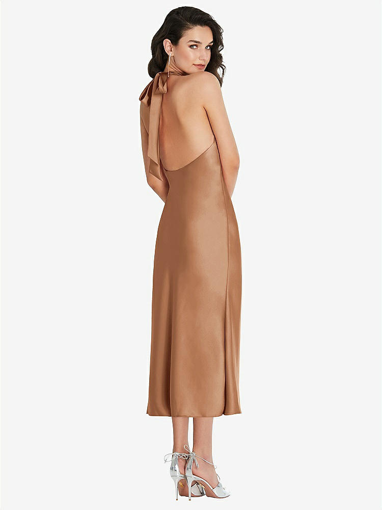 【STYLE: 8222】Scarf Tie High-Neck Halter Midi Slip Dress【COLOR: Toffee】