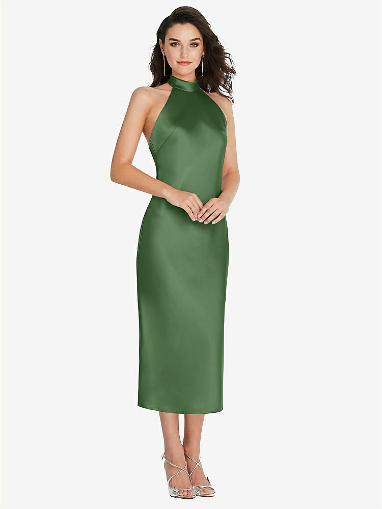【STYLE: 8222】Scarf Tie High-Neck Halter Midi Slip Dress【COLOR: Vineyard Green】