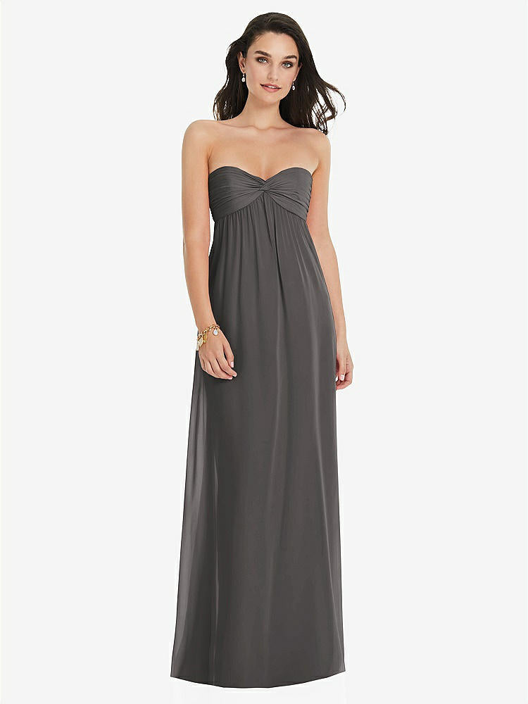 【STYLE: 3101】Twist Shirred Strapless Empire Waist Gown with Optional Straps【COLOR: Caviar Gray】