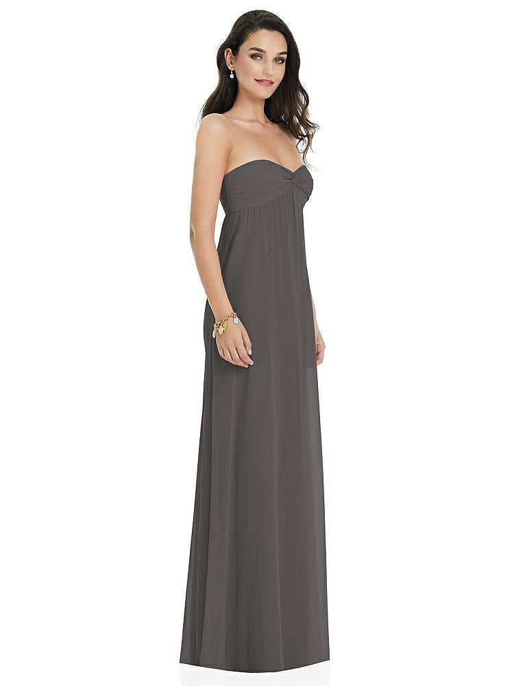 【STYLE: 3101】Twist Shirred Strapless Empire Waist Gown with Optional Straps【COLOR: Caviar Gray】