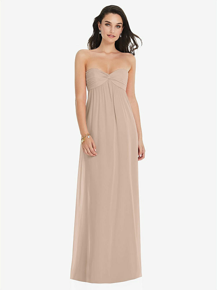 【STYLE: 3101】Twist Shirred Strapless Empire Waist Gown with Optional Straps【COLOR: Topaz】