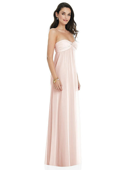 【STYLE: 3101】Twist Shirred Strapless Empire Waist Gown with Optional Straps【COLOR: Blush】