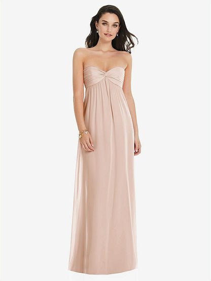 【STYLE: 3101】Twist Shirred Strapless Empire Waist Gown with Optional Straps【COLOR: Cameo】
