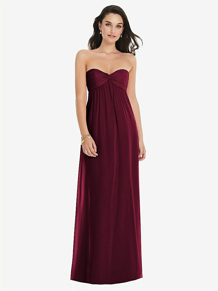 【STYLE: 3101】Twist Shirred Strapless Empire Waist Gown with Optional Straps【COLOR: Cabernet】
