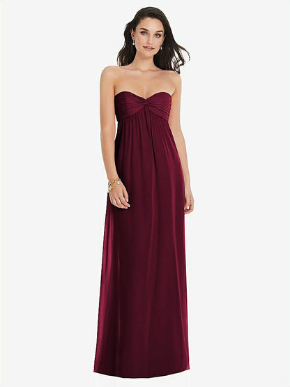 【STYLE: 3101】Twist Shirred Strapless Empire Waist Gown with Optional Straps【COLOR: Cabernet】