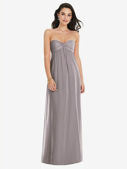 【STYLE: 3101】Twist Shirred Strapless Empire Waist Gown with Optional Straps【COLOR: Cashmere Gray】
