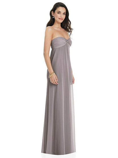 【STYLE: 3101】Twist Shirred Strapless Empire Waist Gown with Optional Straps【COLOR: Cashmere Gray】