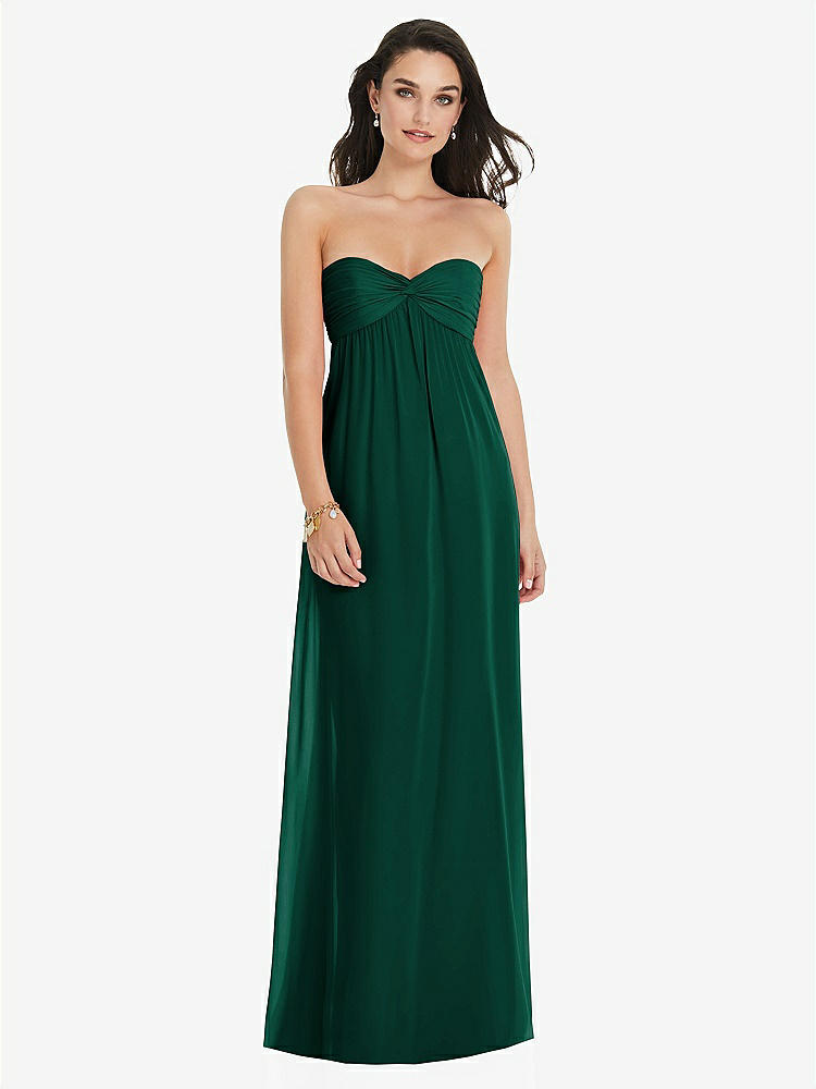 【STYLE: 3101】Twist Shirred Strapless Empire Waist Gown with Optional Straps【COLOR: Hunter Green】