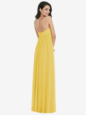 【STYLE: 3101】Twist Shirred Strapless Empire Waist Gown with Optional Straps【COLOR: Marigold】