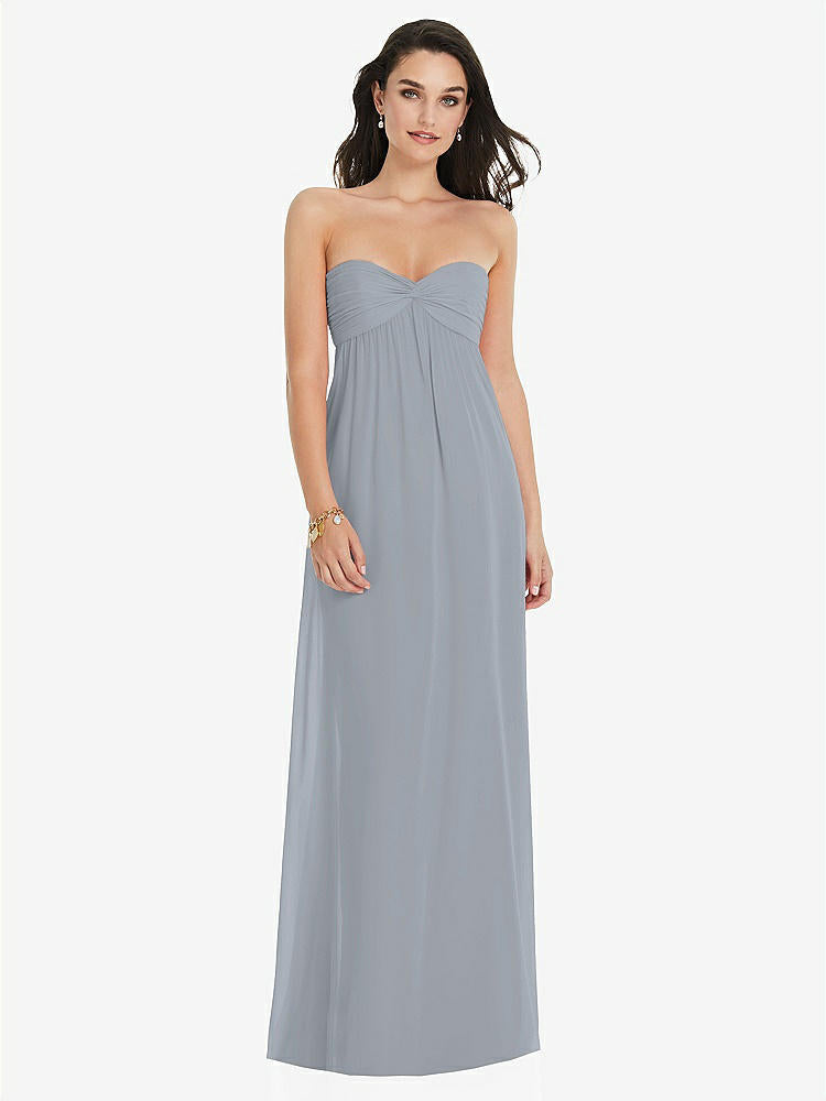 【STYLE: 3101】Twist Shirred Strapless Empire Waist Gown with Optional Straps【COLOR: Platinum】
