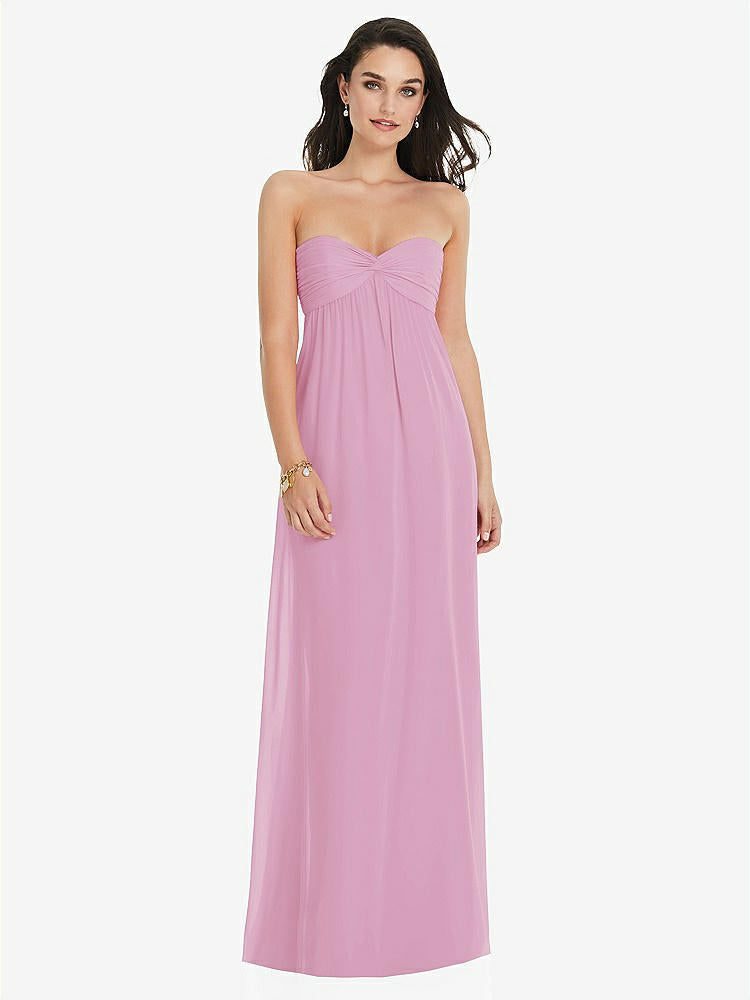 【STYLE: 3101】Twist Shirred Strapless Empire Waist Gown with Optional Straps【COLOR: Powder Pink】