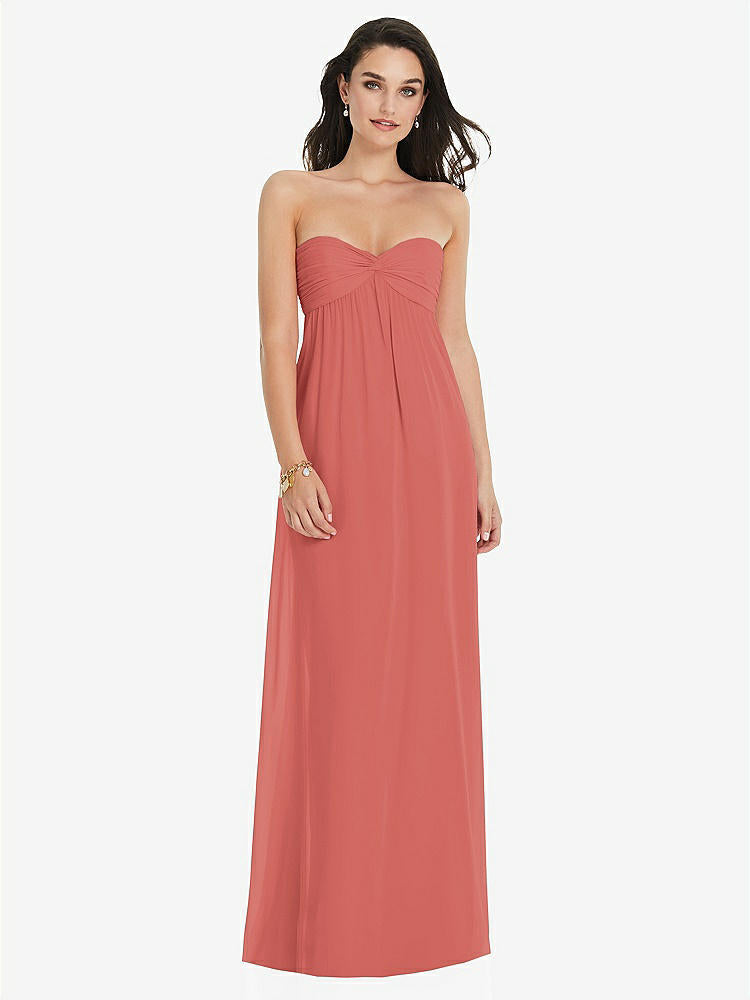 【STYLE: 3101】Twist Shirred Strapless Empire Waist Gown with Optional Straps【COLOR: Coral Pink】