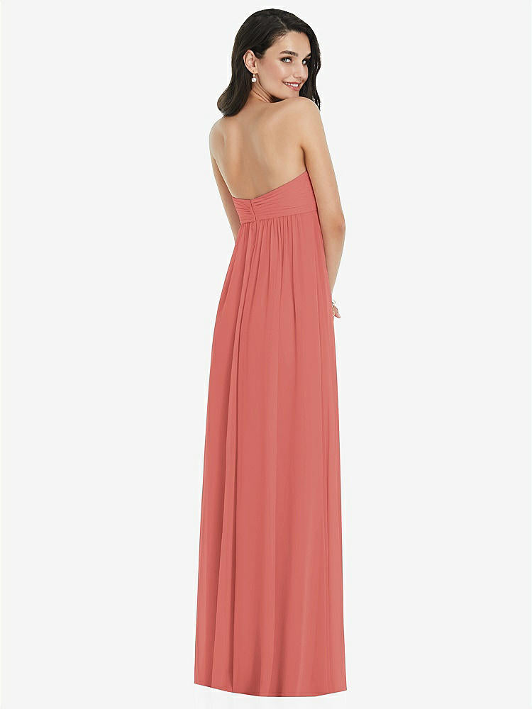 【STYLE: 3101】Twist Shirred Strapless Empire Waist Gown with Optional Straps【COLOR: Coral Pink】