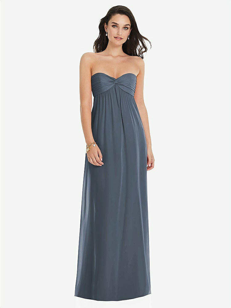 【STYLE: 3101】Twist Shirred Strapless Empire Waist Gown with Optional Straps【COLOR: Silverstone】