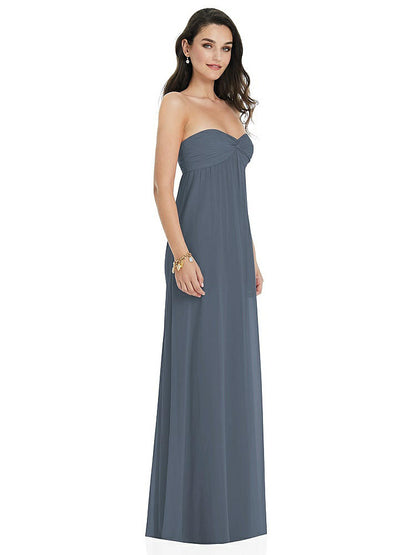 【STYLE: 3101】Twist Shirred Strapless Empire Waist Gown with Optional Straps【COLOR: Silverstone】