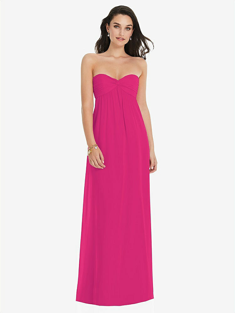 【STYLE: 3101】Twist Shirred Strapless Empire Waist Gown with Optional Straps【COLOR: Think Pink】