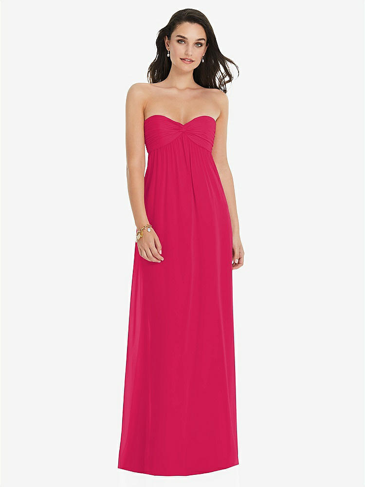 【STYLE: 3101】Twist Shirred Strapless Empire Waist Gown with Optional Straps【COLOR: Vivid Pink】