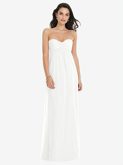 【STYLE: 3101】Twist Shirred Strapless Empire Waist Gown with Optional Straps【COLOR: White】