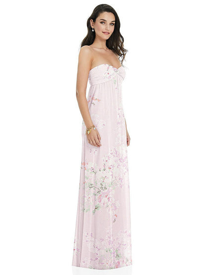 【STYLE: 3101】Twist Shirred Strapless Empire Waist Gown with Optional Straps【COLOR: Watercolor Print】