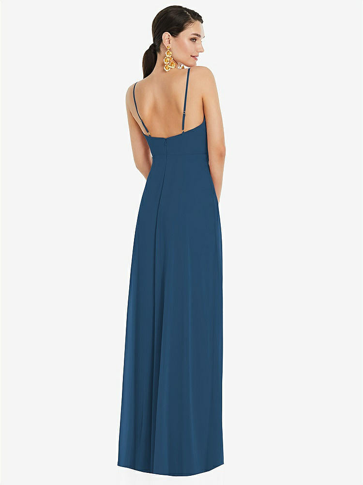 【STYLE: LB036】Adjustable Strap Wrap Bodice Maxi Dress with Front Slit 【COLOR: Dusk Blue】