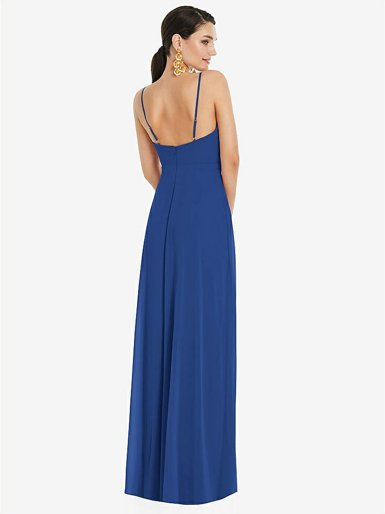 【STYLE: LB036】Adjustable Strap Wrap Bodice Maxi Dress with Front Slit 【COLOR: Classic Blue】