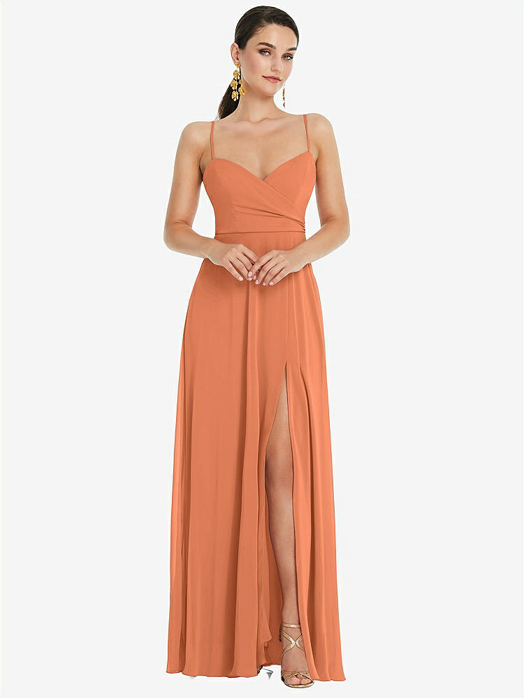 【STYLE: LB036】Adjustable Strap Wrap Bodice Maxi Dress with Front Slit 【COLOR: Sweet Melon】