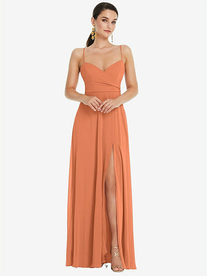 【STYLE: LB036】Adjustable Strap Wrap Bodice Maxi Dress with Front Slit 【COLOR: Sweet Melon】