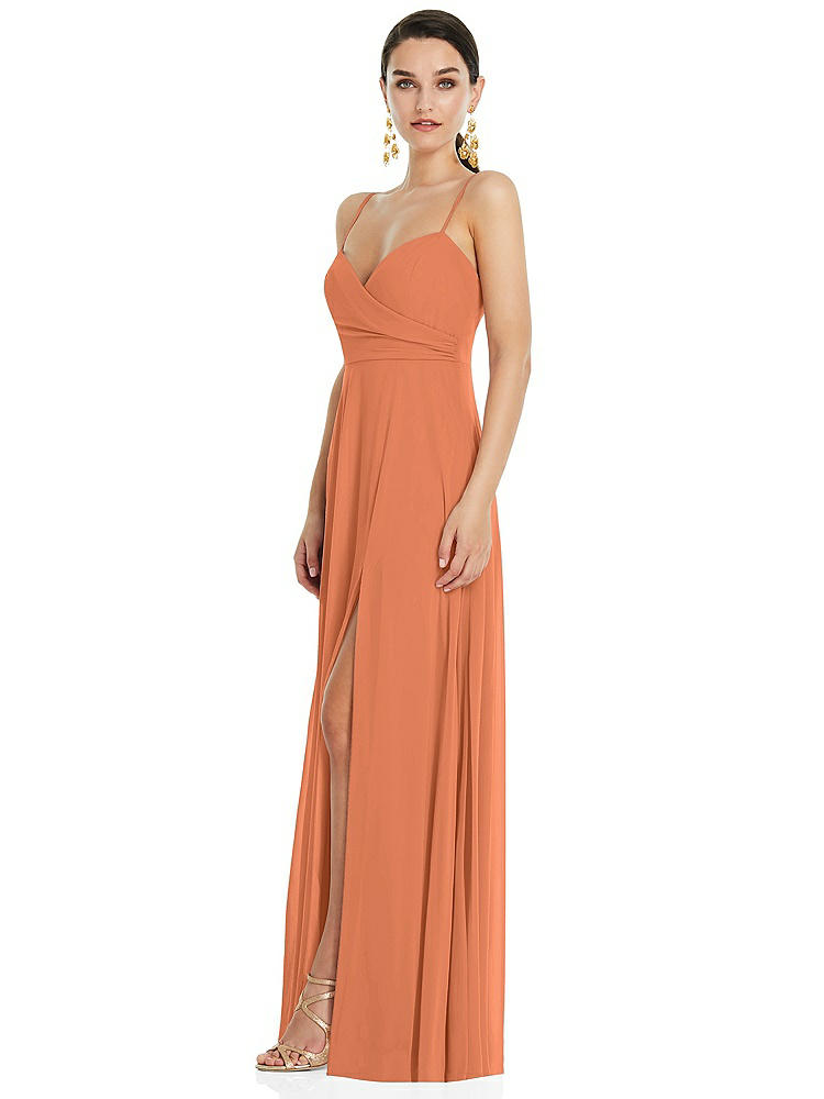 【STYLE: LB036】Adjustable Strap Wrap Bodice Maxi Dress with Front Slit 【COLOR: Sweet Melon】