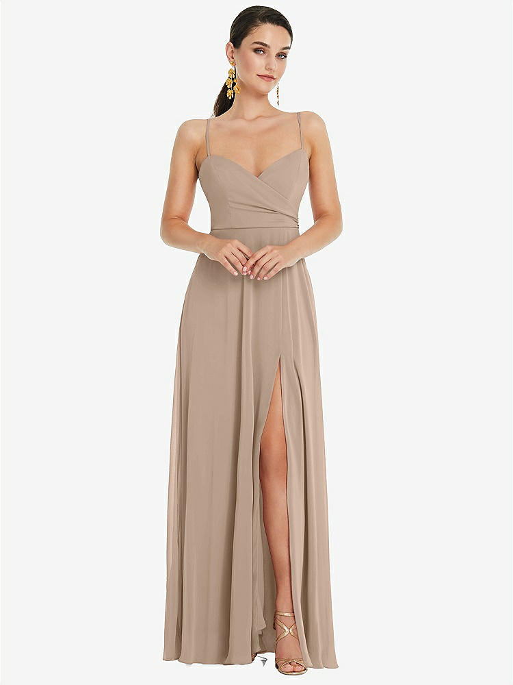 【STYLE: LB036】Adjustable Strap Wrap Bodice Maxi Dress with Front Slit 【COLOR: Topaz】