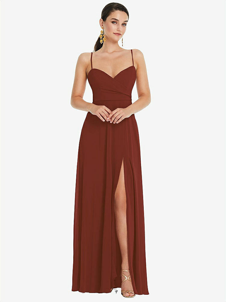【STYLE: LB036】Adjustable Strap Wrap Bodice Maxi Dress with Front Slit 【COLOR: Auburn Moon】