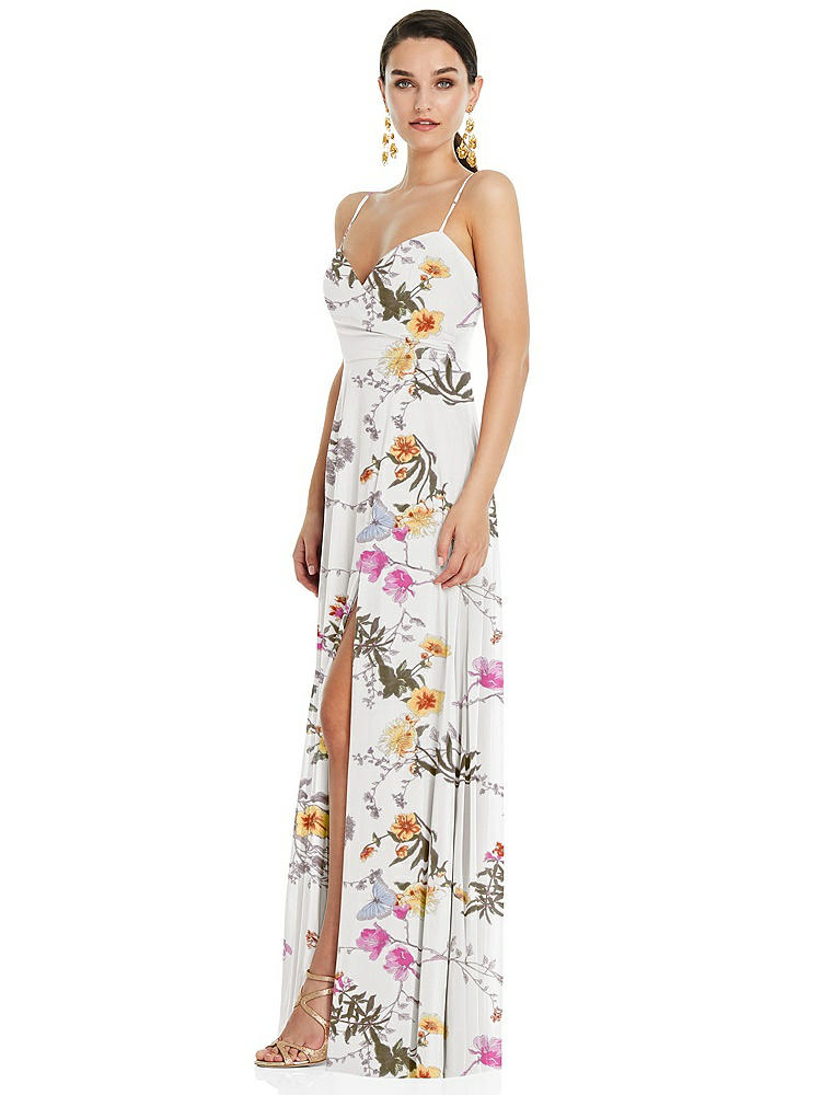 【NEW】【STYLE: LB036】調整可能 ストラップ ラップ ボディス マキシ ドレス 前面 スリット 【COLOR: Butterfly Botanica Ivory】【SIZE: 00-30W】