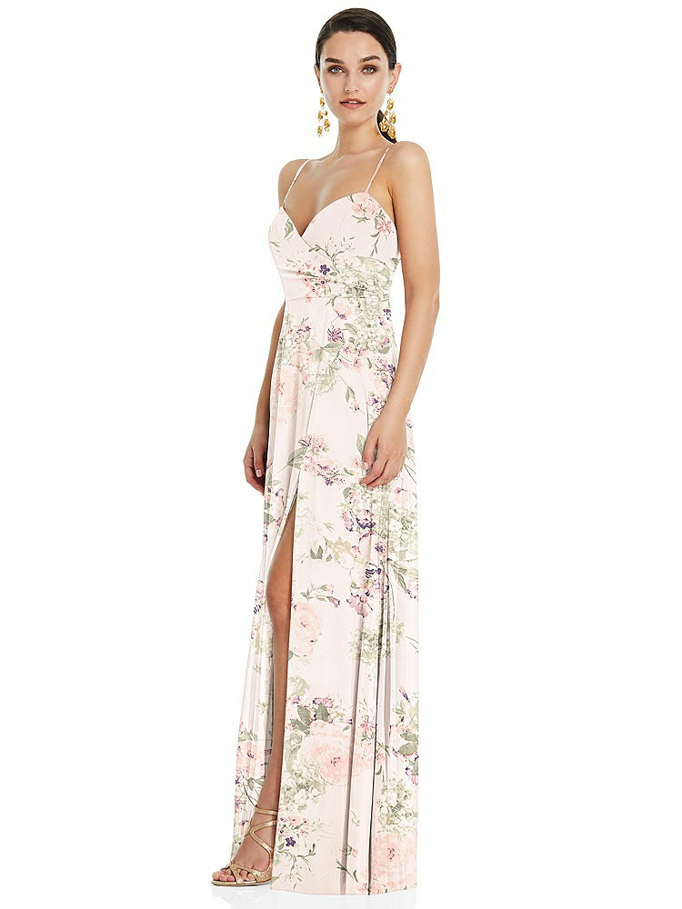 【NEW】【STYLE: LB036】調整可能 ストラップ ラップ ボディス マキシ ドレス 前面 スリット 【COLOR: Blush Garden】【SIZE: 00-30W】