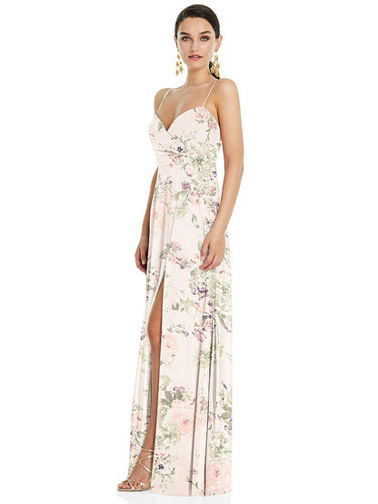 【NEW】【STYLE: LB036】調整可能 ストラップ ラップ ボディス マキシ ドレス 前面 スリット 【COLOR: Blush Garden】【SIZE: 00-30W】
