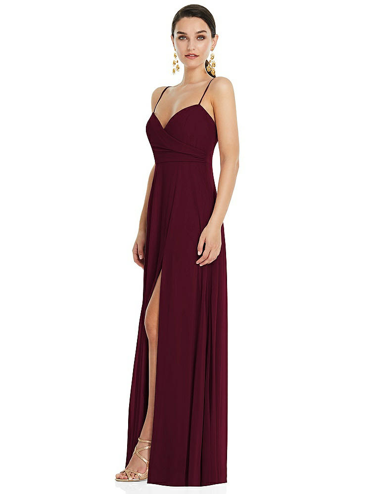 【NEW】【STYLE: LB036】調整可能 ストラップ ラップ ボディス マキシ ドレス 前面 スリット 【COLOR: Cabernet】【SIZE: 00-30W】