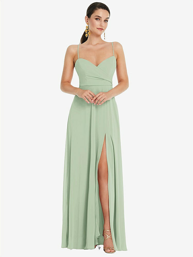 【STYLE: LB036】Adjustable Strap Wrap Bodice Maxi Dress with Front Slit 【COLOR: Celadon】