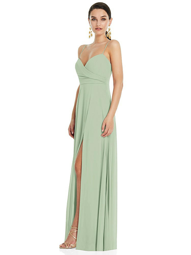 【STYLE: LB036】Adjustable Strap Wrap Bodice Maxi Dress with Front Slit 【COLOR: Celadon】