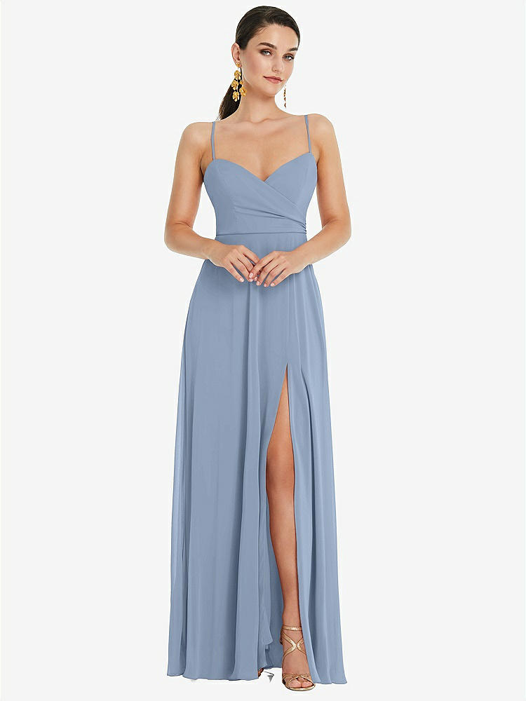 【STYLE: LB036】Adjustable Strap Wrap Bodice Maxi Dress with Front Slit 【COLOR: Cloudy】