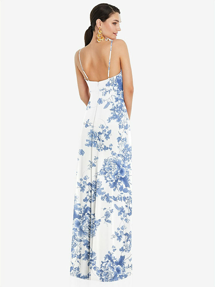【STYLE: LB036】Adjustable Strap Wrap Bodice Maxi Dress with Front Slit 【COLOR: Cottage Rose Dusk Blue】