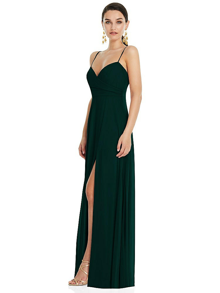 【STYLE: LB036】Adjustable Strap Wrap Bodice Maxi Dress with Front Slit 【COLOR: Evergreen】